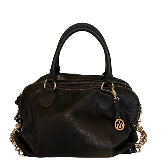 Audrey Brooke Handbags - AUDREY BROOKE Black Luxurious Leather Bag Purse Handbag Gold Chain Strap Zips